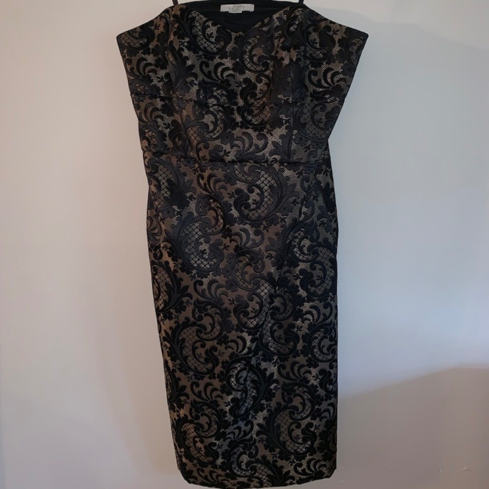 Gold/Black Strapless Floral Brocade LOFT 6P